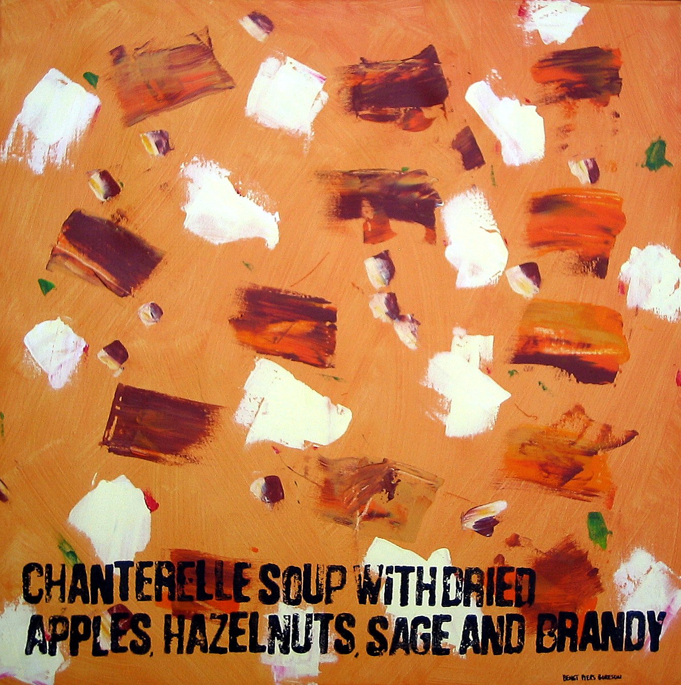 Chanterelle soup with dried apples, hazelnuts, sage and brandy